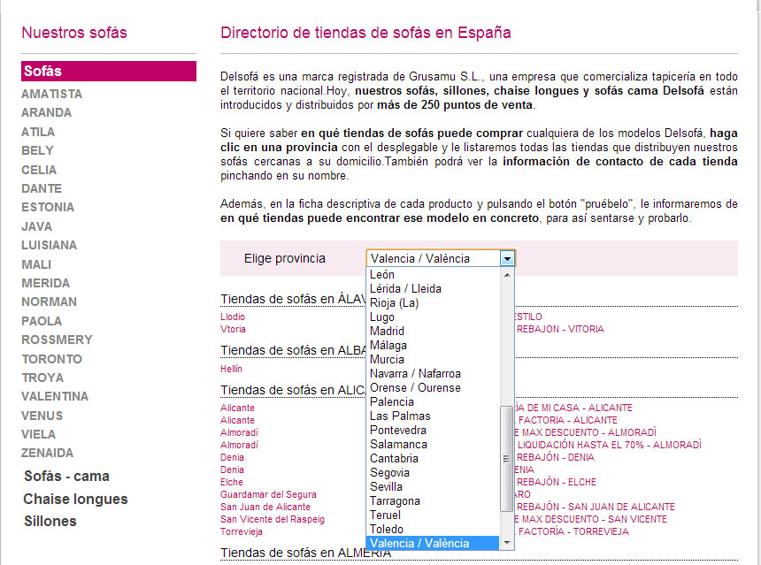 Ir al Directorio de Tiendas Delsofa.es en Valencia Tiendas de Delsofá en Valencia
