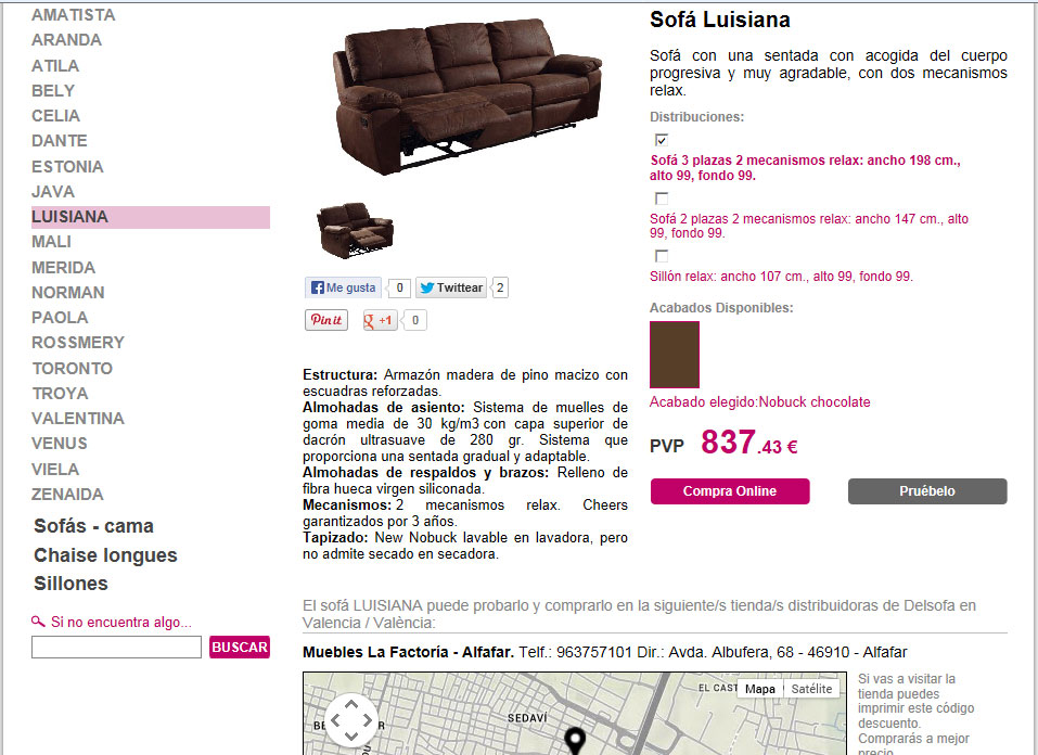 Saber más del sofá modelo Luisiana en la web de Delsofá Modelo Luisiana