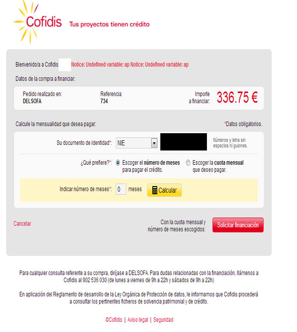 Condiciones de financiación de Cofidis en las compras de Delsofá.es financiacion-cofidis