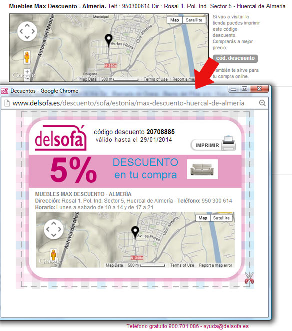 Vale Descuento en las compras de Delsofá.es en Muebles Max Descuento Almería descuento-almeria